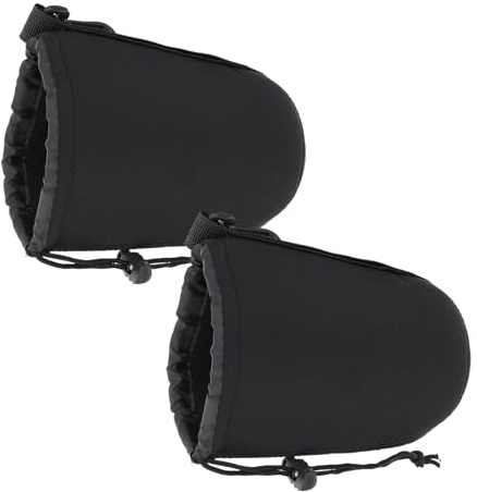 FRCOLOR Neopren Objektivbeutel 2 Stück mit Verstellbarem Gummizug und Karabiner Stoßfest und für Kameraobjektive bis 7cm Länge Geeignet für Outdoor und Reisefotografie