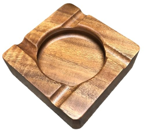 Cendrier à cigares carré en bois, cendrier fabriqué à la main avec reste Grain de bois naturel 5x5 pouces pour Patio de bureau domicile