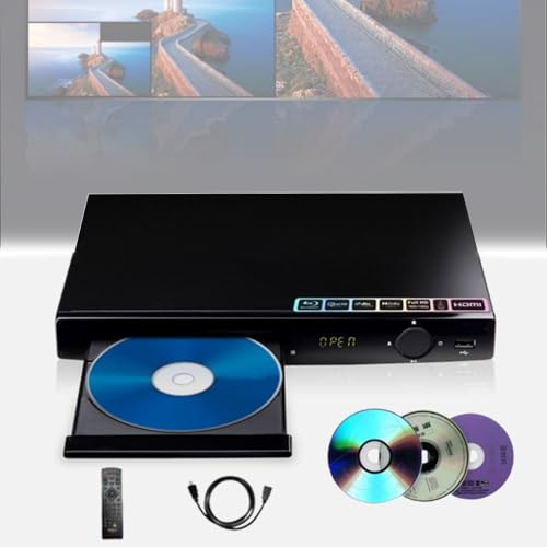 DVD-spelare, 1080P HD Blu-ray-spelare, regionfri skivuppspelning, HDMI och koaxialutgång, förbättrad visuell prestanda, stöder DVD, CD- och VCD-format
