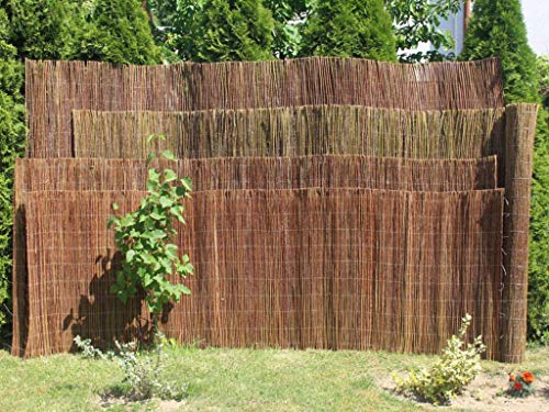 Tappeto in salice per la privacy, 120 cm, per giardino, balcone e terrazza, protezione da vento e foglie, in legno di salice non trattato con filo di acciaio, colore: marrone naturale, lunghezza 300
