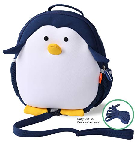 Little Dyno Machine Washable Penguin Toddler Backpack with Anti-lost Harness Leash & Lunch Bag, Great For Picnic & Beach & Preschool