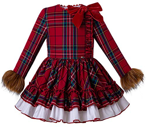 Ju petitpop Vestido de niña con Manga de Piel sintética de Rejilla roja Conjuntos de Invierno con Diadema