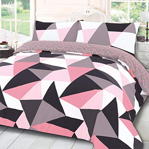 Dreamscene Geometric Shapes Double Duvet Cover Set with Pillowcases, Soft Comfy Breathable Polycotton, Quilt Covers Bedding Set, Lightweight Non-Fading, Blush Pink - 200 x 200cm