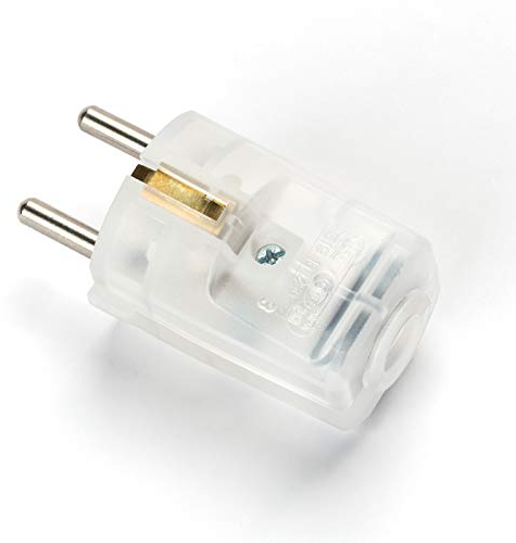 Spina Schuko – Spina con contatto di protezione – Plastica – 250 V – Introduzione dritta/spina Schuko con scarico della trazione (trasparente)