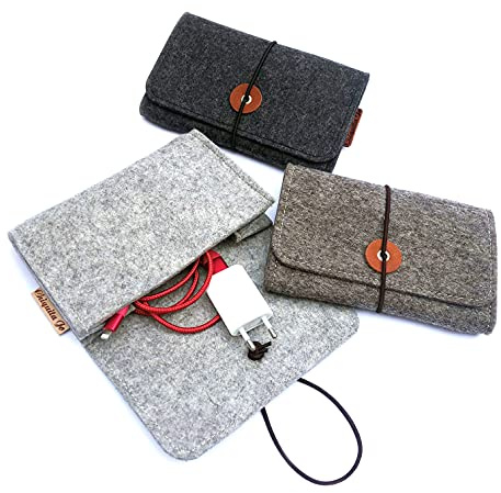 Manufactica® Kabeltasche aus Wollfilz „ORGANIZADA“ – Aufbewahrung für Kabel & Maus – Handgefertigt – Personalisierbar – Braun, Grau, Schwarz