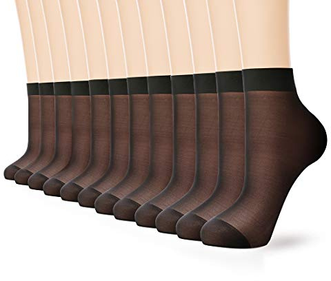WAKUNA 12 Pair Ankle Nylon Socks Non Slip Invisible Sheer Ankle Hight Stocking fit for Women Homewear Socks Casual Flats and Jeans High heels Ankle Silky Socks 20D(Black, Free size)