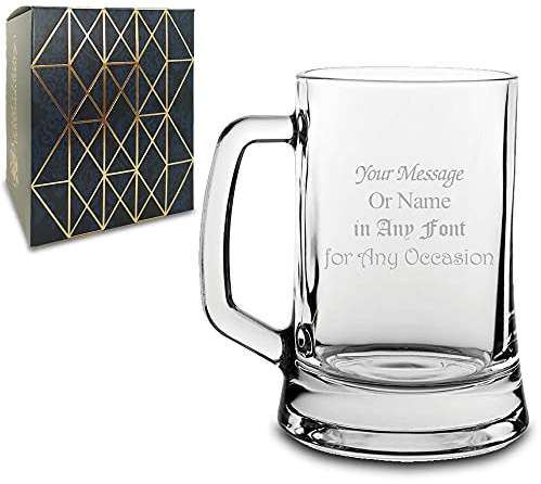 Personalised Engraved Oversized Pint Glass Tankard with Gift Box, Customise with Your Message