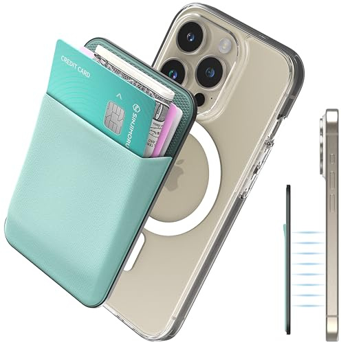 Sinjimoru for MagSafe Wallet, Strong Magnetic Wallet for iPhone 16 15 14 13 12, Stretchy Magnetic Card Holder for IDs, Cash, Keys, etc. M-Basic Light Blue