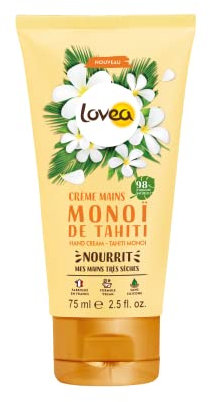 LOVEA - Crème Pour Les Mains - Monoï De Tahiti - Nourrit, Protège & Adoucit - Pour Peaux Très Sèches - 98% D'Origine Naturelle - Sans Silicone - Vegan - Fabriqué En France - 75 ml