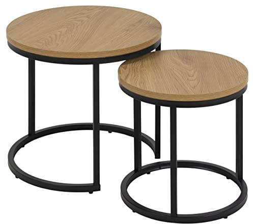 AC Design Furniture Spencer runde Satztische 2er-Set, Tischplatte aus Wildeiche und schwarze Metallbeine, Couchtisch-Set für Wohnzimmer, modernes Beistelltisch-Set,Lampentisch für Wohnzimmer oder Flur, Ø: 45 x H: 40 cm