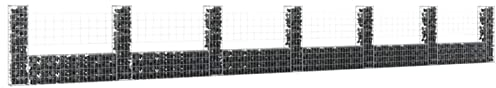 Yolola Gabionenwand Gabionenkorb U-Form mit 7 Säulen Gabione，Steingabionen Gabione Steinkorb,Steinzaun,Drahtkorb Gabione 740 x 20 x 100 cm