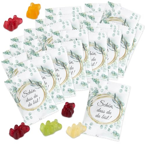FOOD crew Fruchtgummibären „Schön, dass du da bist“ 25 x 10 g - Gummibärchen - Süßigkeiten Mitgebsel - Hochzeits Give Away - Gastgeschenk Taufe Kommunion Hochzeit