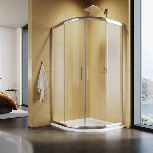 SUNXURY Cabina de ducha moderna de 100 x 100 cm, ducha redonda con puerta corredera, radio de 55 cm, cromo, ducha completa de cristal de seguridad de 5 mm, altura 185 cm, sin plato de ducha