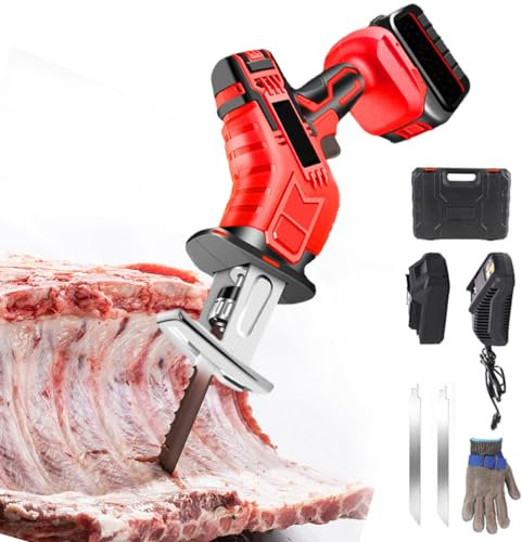 Sierra de sable sin cable 3000mAh para carne, huesos, 21V Sierra para huesos con maletín ABS, 2 sierras, 1 guantes resistentes al corte,1Battery