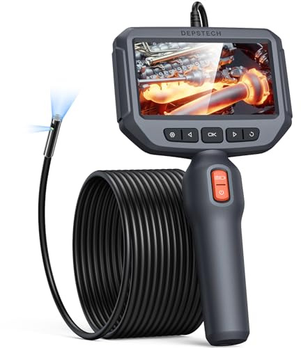 Endoscopio a Doppia Lente, DEPSTECH Schermo IPS da 4,3 Pollici Sonda Telecamera Portatile, 1080P 8MM Endoscopio Industriale, Telecamera Endoscopica Impermeabile IP67 con Luce, Cavo Semirigido da 5M