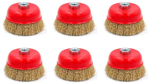 Tradineur Lot de 6 brosses métalliques pour meuleuse d'angle - Brosse en acier pour bois et métal - Ponçage et polissage, élimination de la rouille, bavures - Ø 125 mm