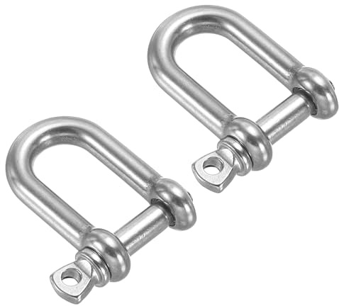 PATIKIL D-Ring Shackles, 2Pcs 5/16 Inch Inner Width Stainless Steel U Type Fob Key Hook Small Bow Shackle for DIY Craft Leather Replacement