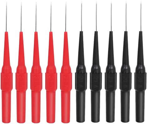 10 Stück Testsonde Multimeter, Messspitzen Prüfspitze 0.7 mm Nadel, Bananenstecker Messleitung Sonde, Isolationspiercing Probe mit isolierter Schutzhülle für Elektrische Messungen Kfz-Diagnosetests