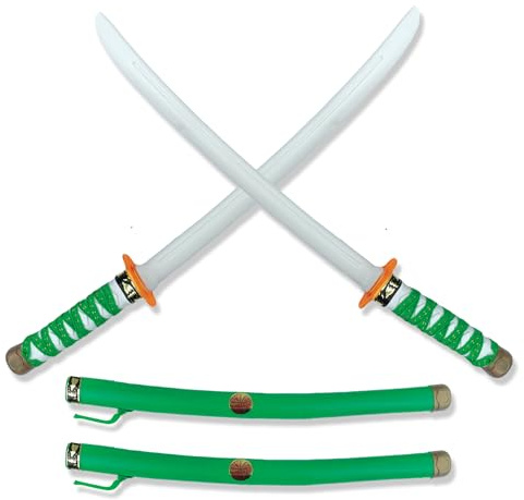 Lizzy | Ninja Toy Sword Set, 2 Pack, 53cm, Green, Reusable Plastic | Includes Scabbard, Lightweight, Safe for Kids | For Costumes, Roleplay, Samurai Accessory