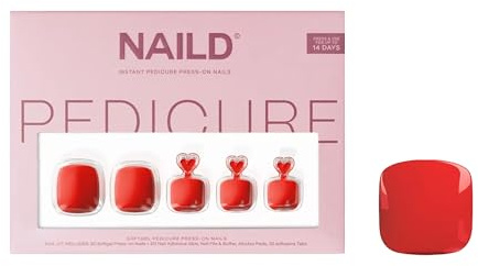 NAILD Soft Gel Press on Toe Nails Red – Fussnägel zum Kleben – Natürliche Optik, leichte Anwendung – Langlebige Fußnägel Pediküre für zu Hause, mit verschiedenen Größen