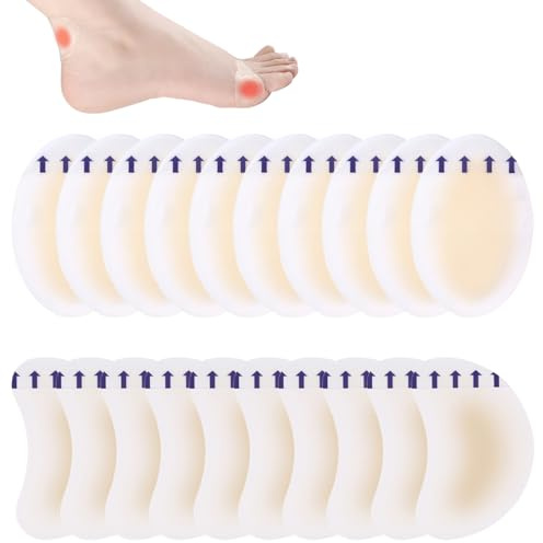 20 Pack Blister Plasters for Feet, Hydrocolloid Blister Cushions, Waterproof Adhesive Pads for Blister Healing and Prevention, Foot Care for Heels, Toes, and Shoes, Anti-Friction Blister Bandages