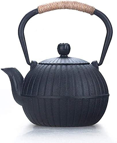 DDKYHU Teteras Juegos de té Tetera de Hierro Fundido Teteras Tetera de Hierro Olla de Hierro pequeña Olla de Hierro Fundido Negra con Forma de Calabaza Olla de Hierro Fundido Hervidor Manual de 0,6 l