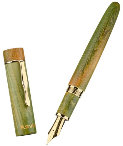 Asvine C2000 Füllfederhalter aus stabilisiertem Holz, Nr. 8, feine Spitze, Hellgrün, großer Handarbeitsstift mit Konverter-Stiftbox, Sammelset