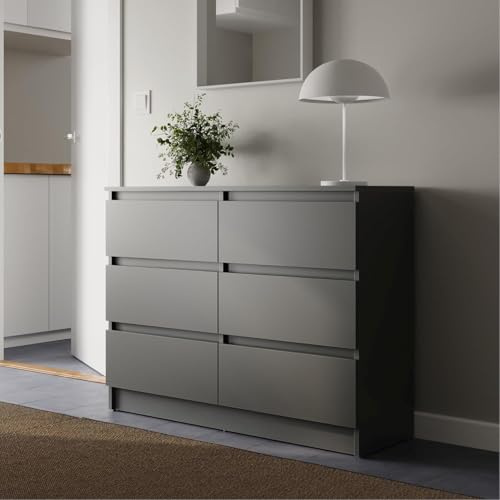 Home Collective Kommode mit 6 Schubladen Kommode anthrazit Holz Schrank mit Schubladen Sideboard Highboard Anrichte Schlafzimmer Wohnzimmer Flur Büro Organizer Breite 95 cm Höhe 78 cm