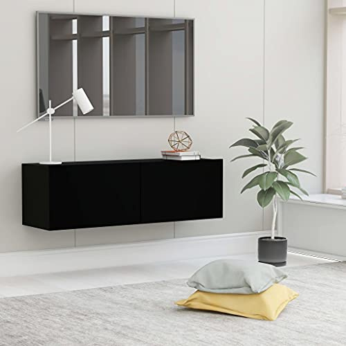 Myheimly TV Schrank mit 2 Klapptüren TV Möbel,Hängeboard,Lowboard Fernsehtisch Fernsehschrank Sideboard Holzwerkstoff Schwarz,100 cm