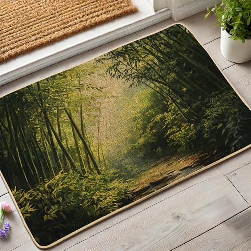 Bambus-Wald-Fußmatte, grüne Natur-Fußmatte für Außen- und Inneneingang, saisonale Dekoration, wasserdicht, rutschfest, staubabsorbierend, leicht zu reinigen, 73,2 x 43,2 cm