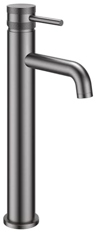 Tall Mono Basin Mixer Tap - Brass Construction Deck Mounted Dual Handle Options Modern High-Rise Design Flexi Tails Included (Gunmetal)