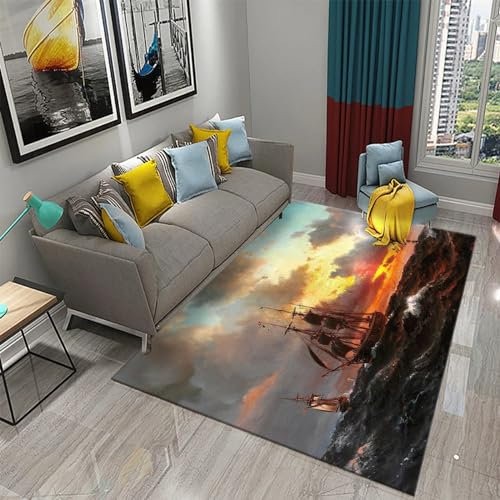 Teppich Wohnzimmer, Ölgemälde Segelboot Sonnenuntergang Meereslandschaft 60 X 90 cm Teppiche rutschfeste 3D Teppich Für Schlafzimmer, Wohnzimmer, Esszimmer, Küche, Eingang, Kinderzimmer -986057253087