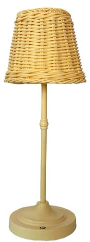 Rechargeable Rattan Desk Lamp, Woven Wicker Table Lamp Cordless with Touch Control, Portable 3-Way Dimming Battery Lamp for Farmhouse, Coastal, Outdoor Boho Decor (Beige)
