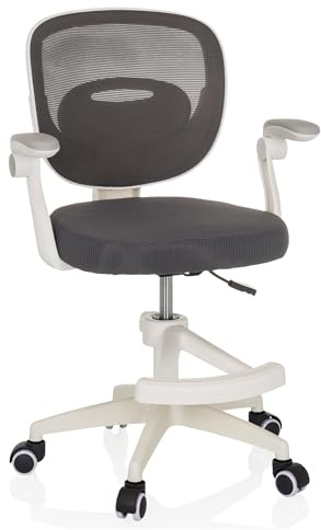 hjh OFFICE Kinderstuhl mit Fußablage KIDDY SMART Schreibtischstuhl mit klappbaren Armlehnen, atmungsaktive Rücklehne, Grau