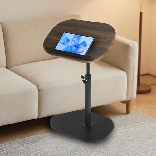 YYW Beistelltisch TV Tablett für Couch Höhenverstellbar 360° Schwenkbar Walnuss | 90° neigbar, höhenverstellbar, 360° schwenkbar, C-Form, perfekt für kleine Räume