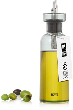 AdHoc AromaPour Huile et Vinaigre en Verre Gris, 300 ml - Distributeur filtré anti-goutte pour huile et vinaigre, passe au lave-vaisselle