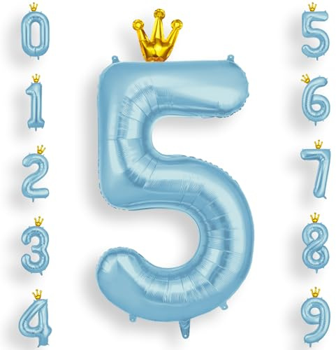 AOOSU Ballon Chiffre 5 Bleu Couronne | Ballon Anniversaire 5 An 101cm | Numéro de Ballons | Décoratif Ballons | D'hélium Decoration Anniversaire Fête Vacances Ans Anniversaires