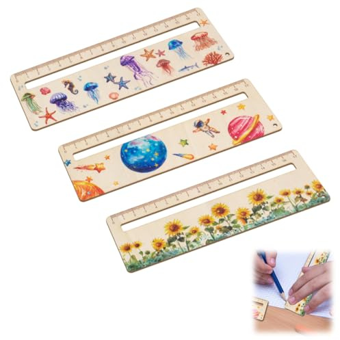 AOEVUIR 3 Pcs Règle de Lecture Personnalisée en Bois pour Enfants - Marque-page et Règle de Lecture Idéal Cadeau de Rentrée Scolaire ou Dyslexie