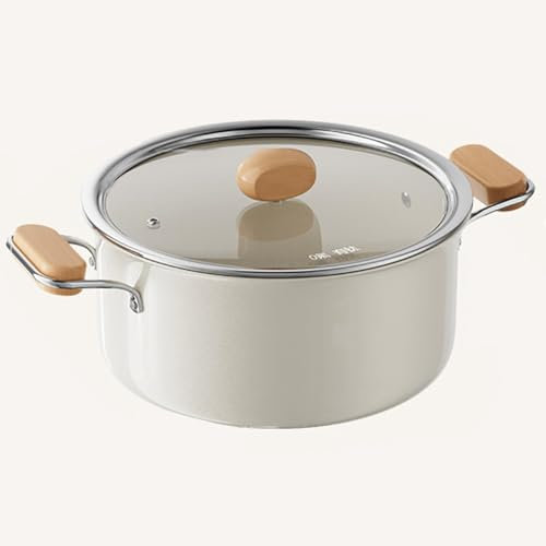 Pentola in ceramica antiaderente con coperchio, 22 cm, con manico in legno, per spaghetti, zuppe, riso, salsa e succhi di carne, versatile
