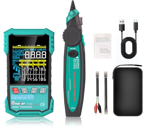 Comprobador de Cables de Red RJ45 Tester RJ45 Ethernet Medición de Longitud 400M Rastreador de Cables Digital, Prueba PoE NCV y Función de Engarzado Pantalla a Color Ethernet Cat5 Cat6