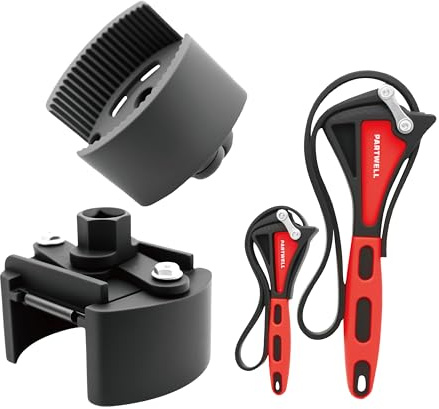 PARTWELL Oil Filter Wrench 4 PCS Set | Adjustable Universal for Cars, Trucks & SUVs (60-80/80-105mm) + Non-Slip Strap Wrench for Home Plumbing | Oil Filter Removal Tool