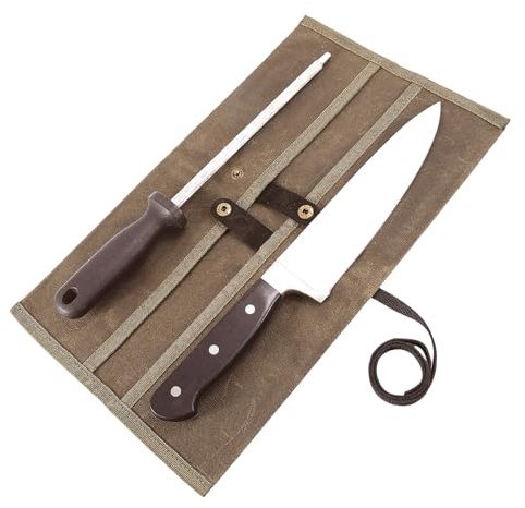 Knife Roll for Chefs,Waxed Canvas Vertical Knife Storage Case,Travel Carry-On Roll Bag,Rectangular Protector Sheath Pouch Organizer for Chef Kitchen Cutlery Knives Accessories,Cooking Tool