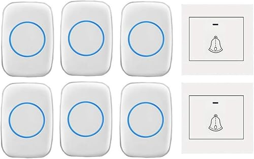 Sonnette sans Fil avec 6 Récepteurs,2 Boutons-poussoirs,kit De Carillon De Porte étanche Ip44 à 300 M De Portée,36 Sonneries,4 Niveaux De Volume,indicateur LED, White