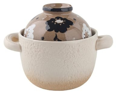 Japanischer Donabe-Keramiktopf for Kochen, hitzebeständiger Tontopf mit Deckel, Haushalts-Schmortopf, Küchenkochgeschirr for Dämpfen, Köcheln und Schmoren(White,2L)