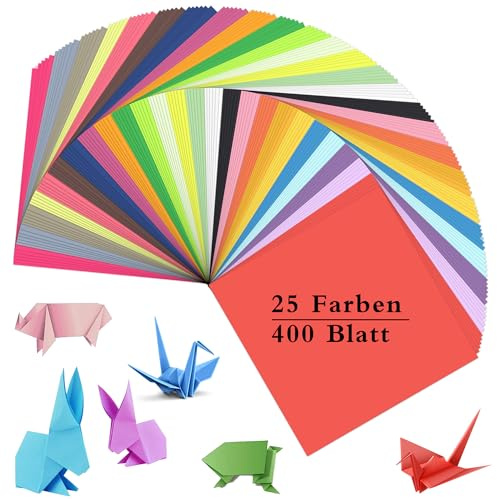 XiaoLidm 400 Blatt Origami Papier 15 x 15 cm, 25 Farben, Doppelseitiges Farbig Faltpapier, Quadratisches Papier, Buntes Papier für DIY, Kunstprojekte, Haus und Schule, 60 g/m²