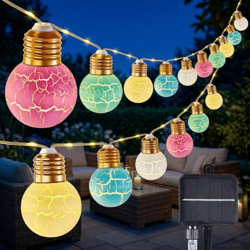 Geemoo Solar Lichterkette Aussen, 6.8M 215 LED Lichterkette Außen Solar, 8 Modi Solarlichterkette Außen Wetterfest, G50 Glühbirnen Lichterketten für Outdoor Balkon Garten Camping Party Terrasse Deko