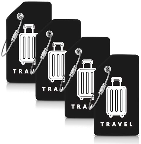 AOOTE Etiquetas de Equipaje de Silicona,4 Pcs Unidades Identificador de Maletas con Cable de Acero y Tarjeta de Identificación con Nombre, Silicona Etiqueta Maleta Viaje para Viajes para Viajes