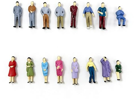 Foonary 60 figuras en miniatura a escala 1:50, para personas pequeñas, con diferentes poses, sentados y de pie, 16 tipos de modelos, para modelismo, ferrocarril, museo, escenas, colores mezclados