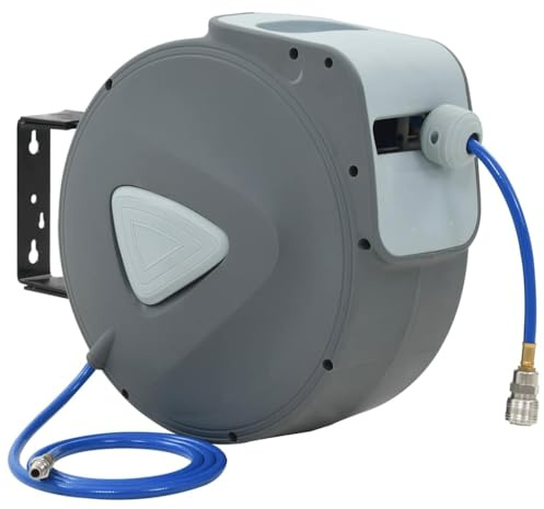Avvolgitubo automatico per aria compressa, 30 m + 2 m, tamburo per tubo dell'aria compressa da 1/4, montaggio a parete, avvolgitubo con attacco rapido, tubo da lavoro 8 bar
