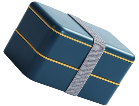 Cabilock Caja Bento Japonesa Azul de Doble Capa Compartimentos, 1.2l, Material Pp Pe, Portátil y Segura para Alimentos, Adecuado para Fiambrera Escolar y Trabajo